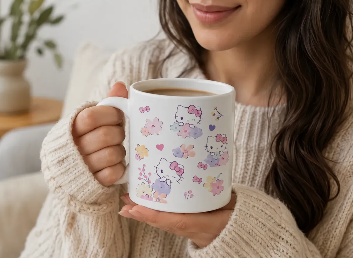 Taza personalizada Hello Kitty flores