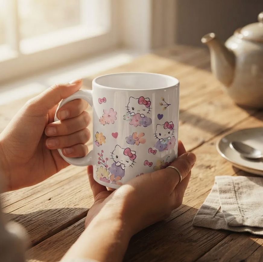 Taza personalizada Hello Kitty flores